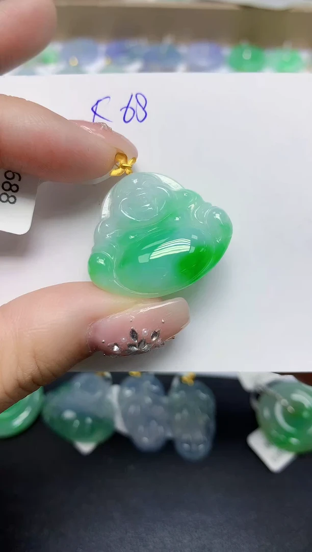 颈饰18K金镶嵌翡翠天然缅甸翡翠A货翡翠百元以上9元证书费自理
