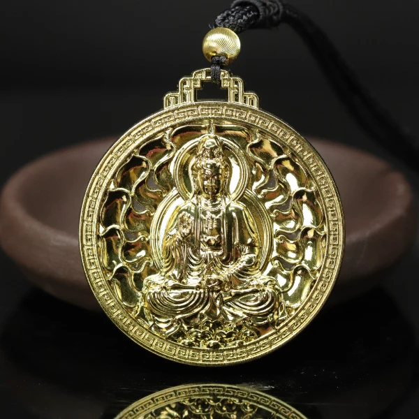 天然新疆玉石观音玉吊坠圆牌金丝玉无事牌玉牌真品直播间简约Y895