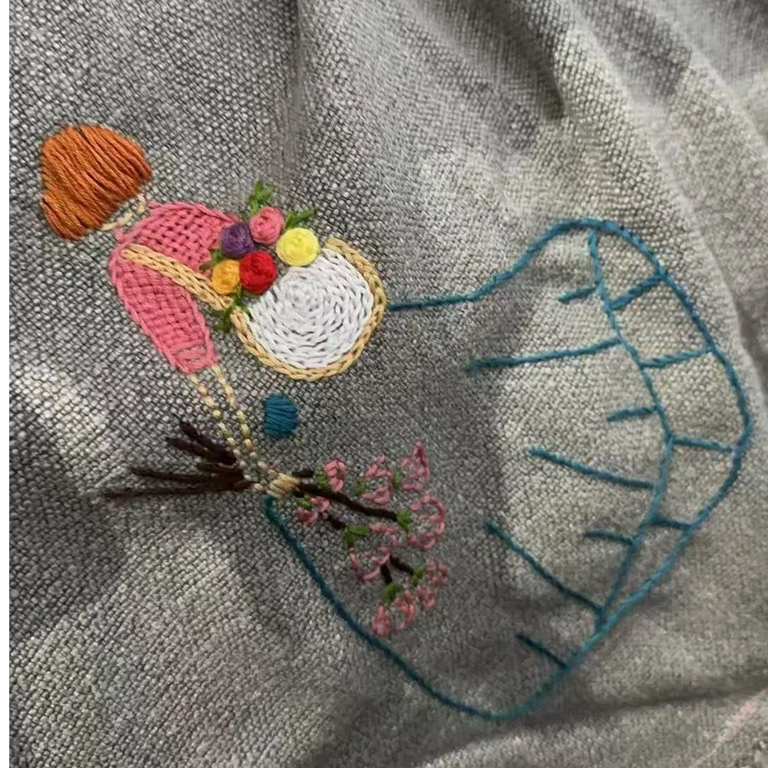 四季适用刺绣小姑娘简约纯色舒适床品