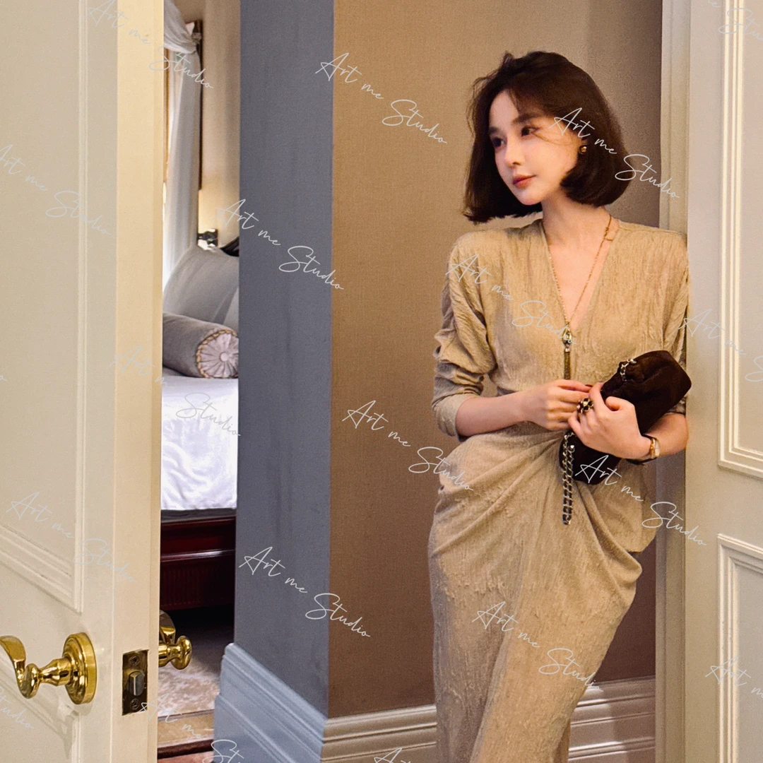 【ART ME】梦境系列人生大女主御姐度假出片捏褶肌理连衣裙w2061w1