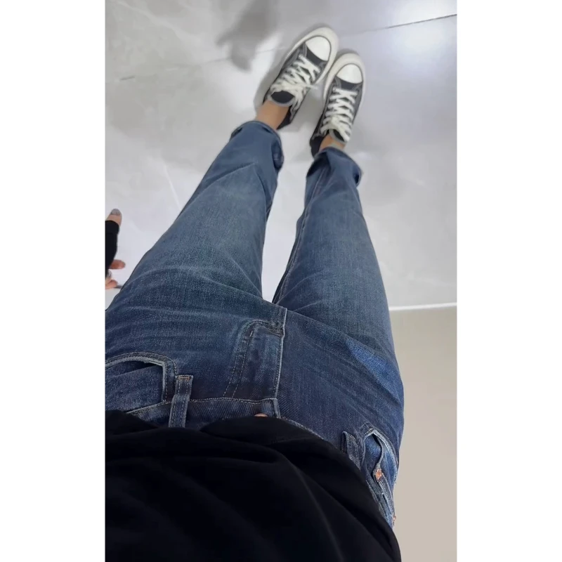 唐芯媛秋季新款高腰直筒牛仔裤子女小个子时尚百搭显瘦九分烟管裤