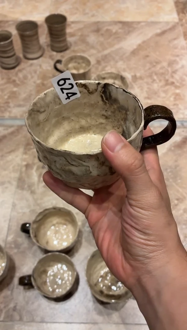 瓷片小**?624手工绞胎泥咖啡杯1个