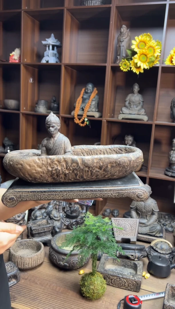 陶土牛槽盆+行者悟空+大江枫底座