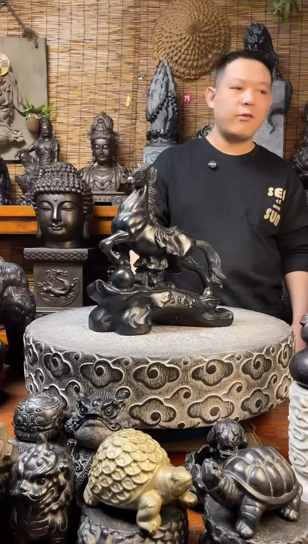 石材35马到功成天然青石雕刻