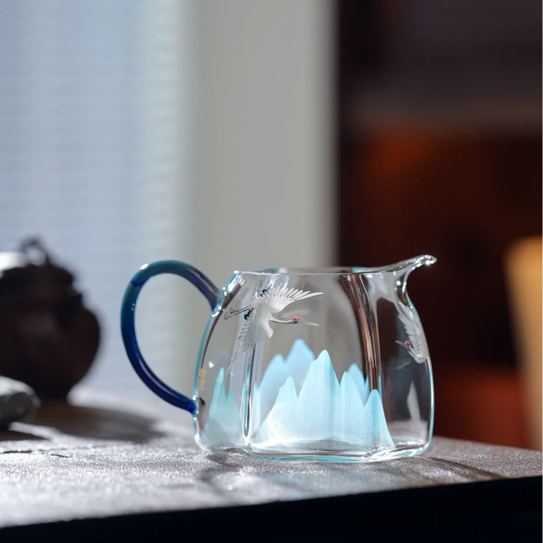 禾器物肆联名款手绘青山高档仙鹤公道杯茶海容量；300ml