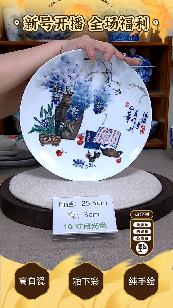 盘【陶源造】景德镇手绘釉下彩陶瓷餐具