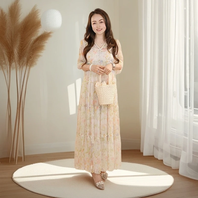 2025夏季设计款法式度假风碎花仙女长款显瘦连衣裙
