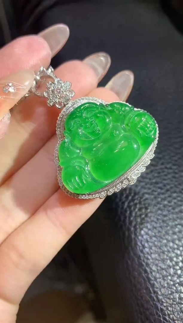 翡翠18K金镶嵌吊坠(不含链)91-佛公（多样性发货一件）