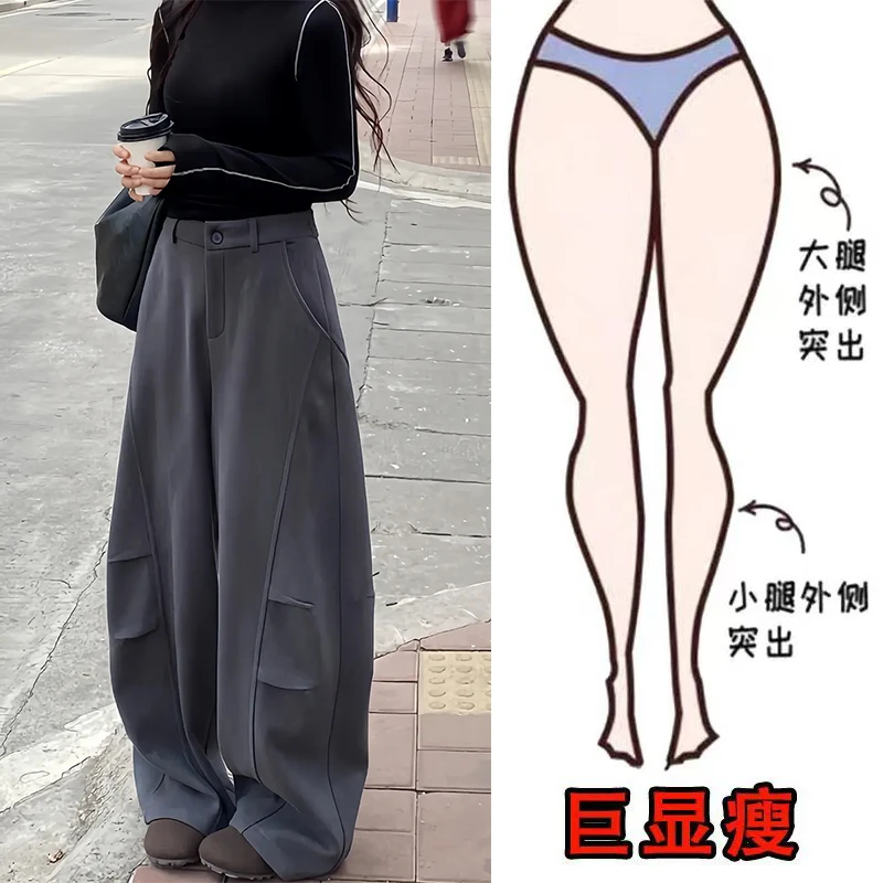 冬季新款韩系时尚高级气质个性加绒设计慵懒风显瘦高腰拖地阔腿裤