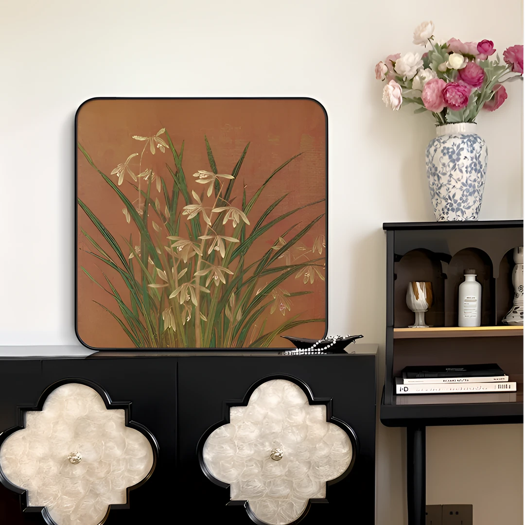 《瓶花图》中古风桌面装饰画摆件中式美学花鸟斗柜餐边柜摆件摆台