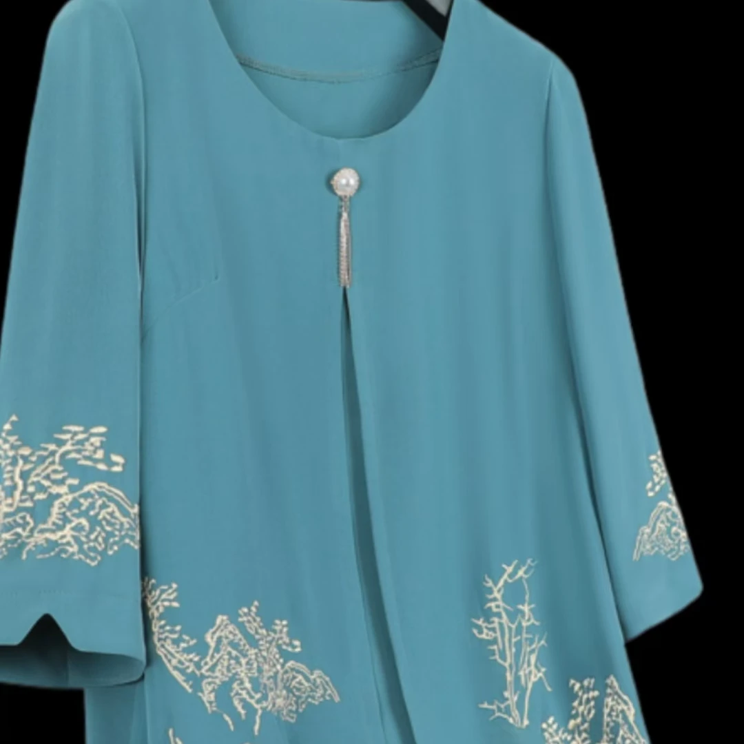 8358中年气质女装短袖T恤中老年夏季雪纺上衣（錱正）