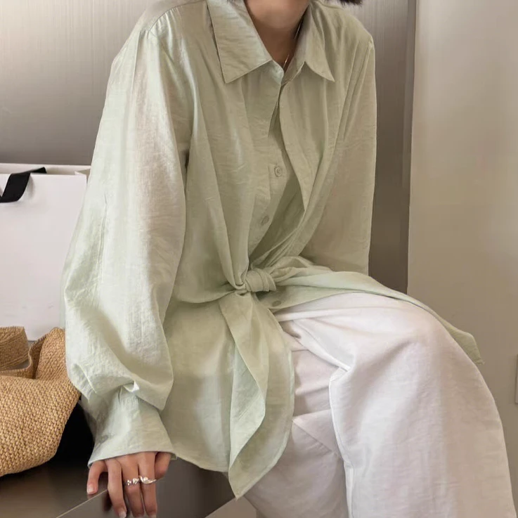 2755夏季时尚休闲百搭宽松女绑带女衬衫