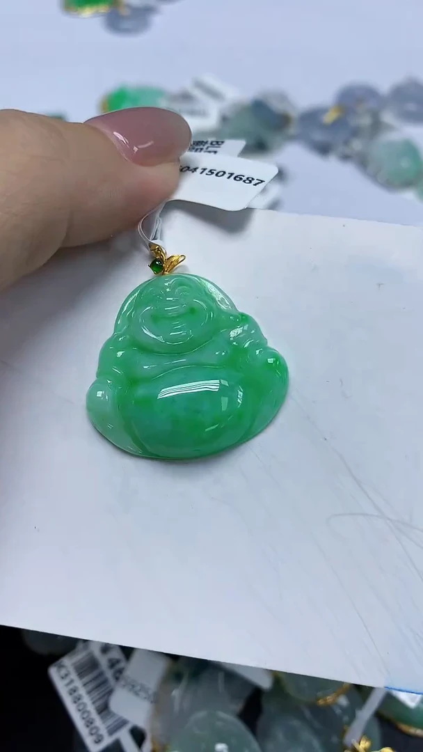 翡翠18K金镶嵌颈饰天然缅甸翡翠A货