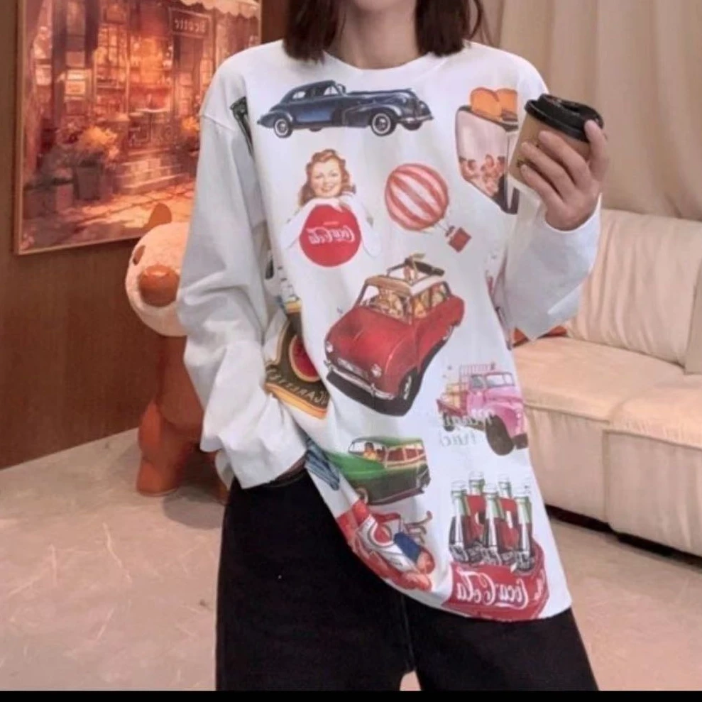 圆领慵懒风可乐图案设计女士卫衣H860WY01Q27325