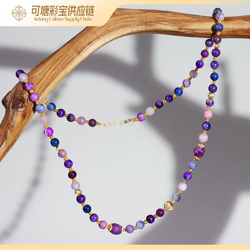 南非舒俱来 玉化炫彩紫舒俱来 18K圆珠项链合集 多样性发一件