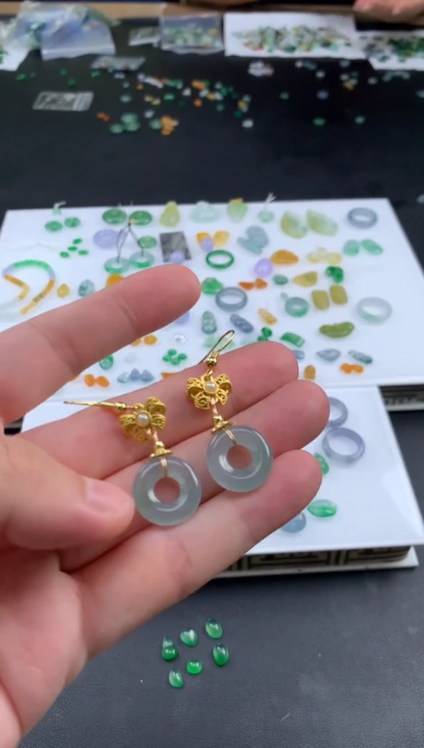 银S925镶嵌翡翠耳饰D****4翡翠