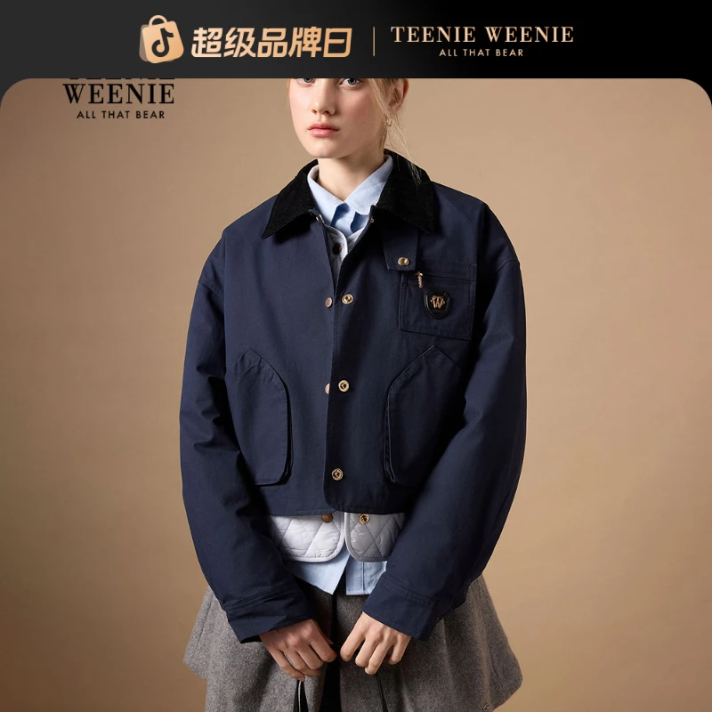 TeenieWeenie小熊棉服25复古时髦宽松巴恩风翻领外套TTJP254TW1A