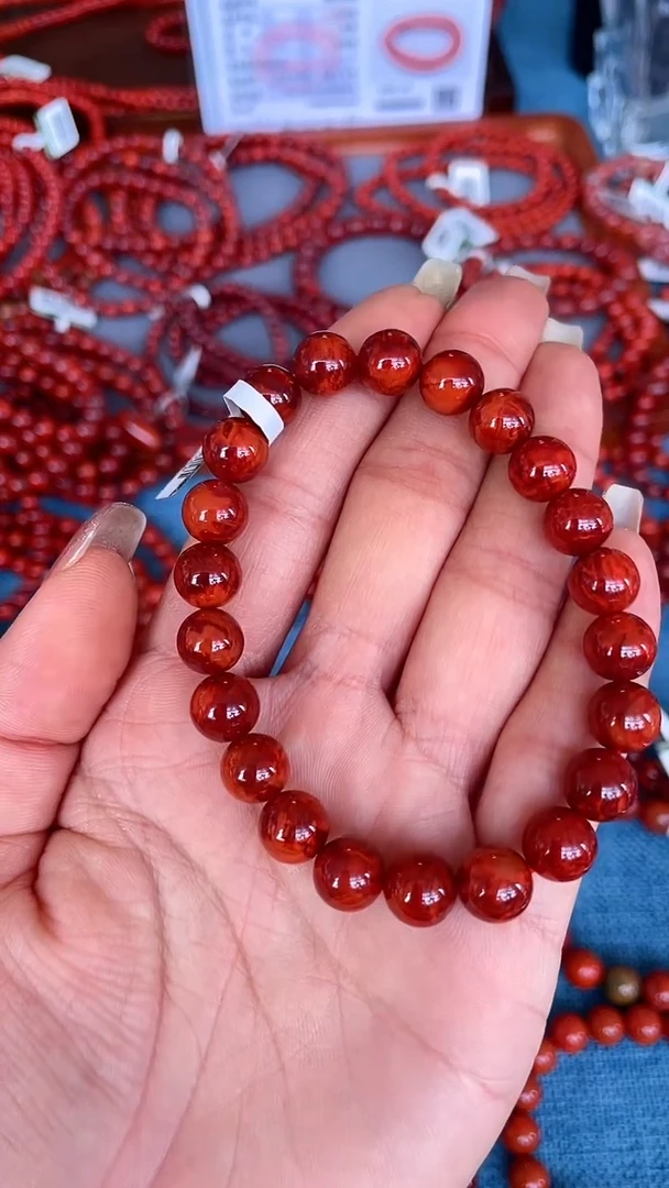 未镶嵌手串南红玛瑙S级牛血火焰单圈