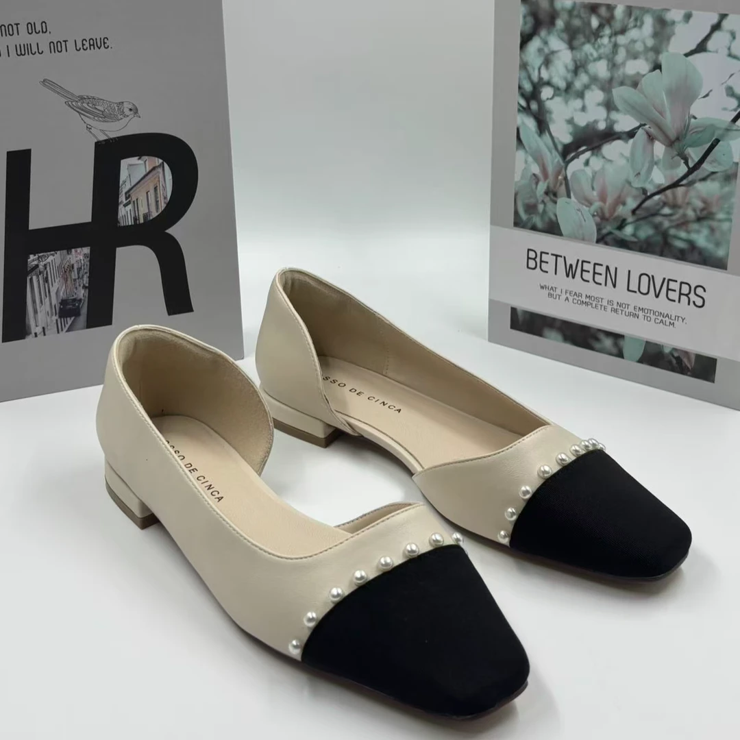 891503浅口一脚蹬韩版拼色单鞋女鞋穿搭