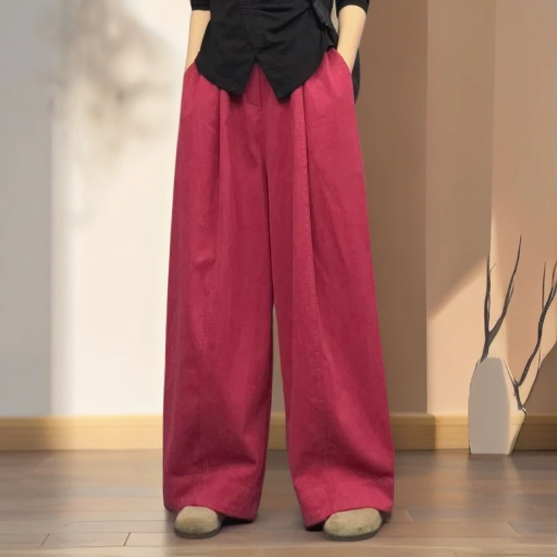 （亿派）秋冬新款加厚微胖大码纯棉拼接时尚百搭直筒休闲长裤