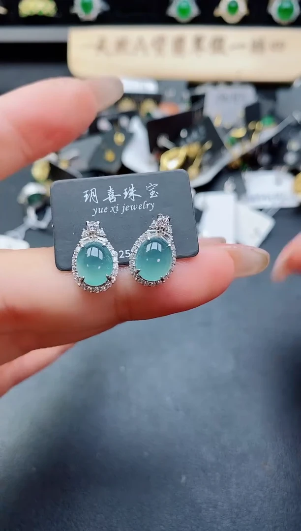 银S925镶嵌翡翠耳饰580