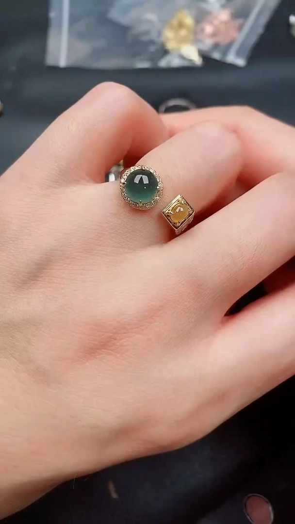 银S925镶嵌戒指翡翠...