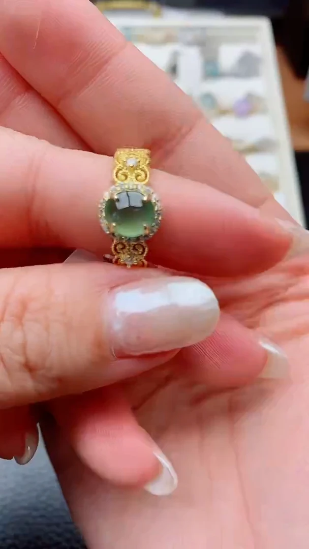 银S925镶嵌戒指翡翠正品翡翠