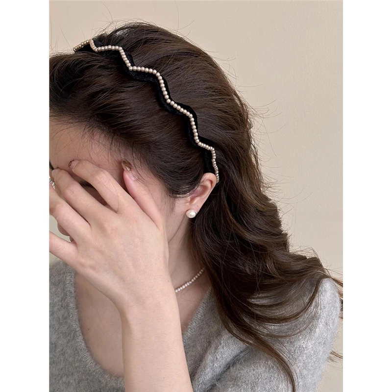 珍珠波浪植绒发箍女2025新款高级感时尚洋气发箍压发洗脸发卡头饰
