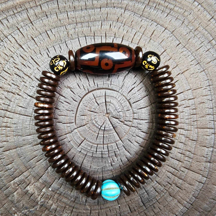 非金属珐琅手链 <米多缘>藏传黑金片片血沁九眼手串（多样性发货）