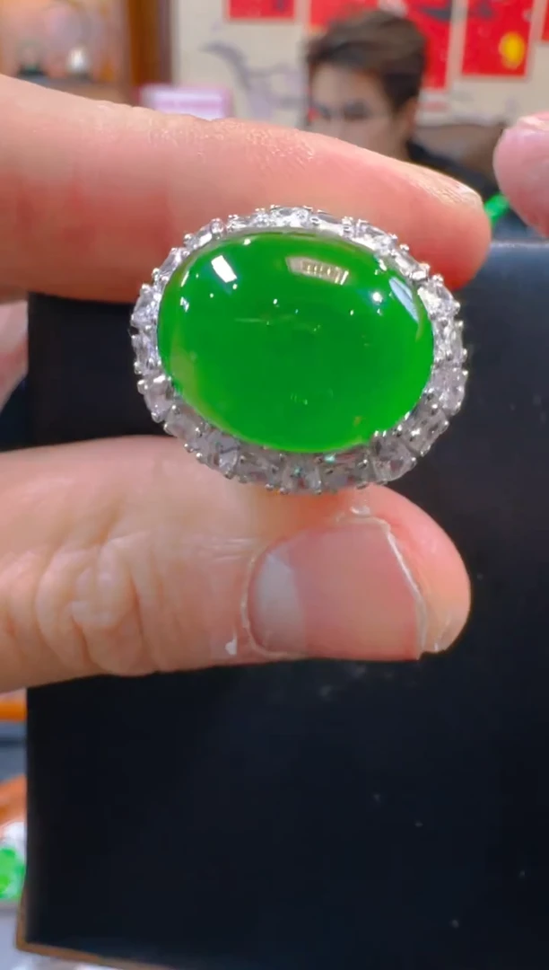 银S925镶嵌戒指翡翠天然A货翡翠