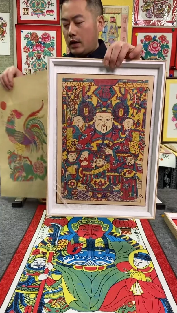 【闪购商品】A3框金鸡报晓手工制作精品年画