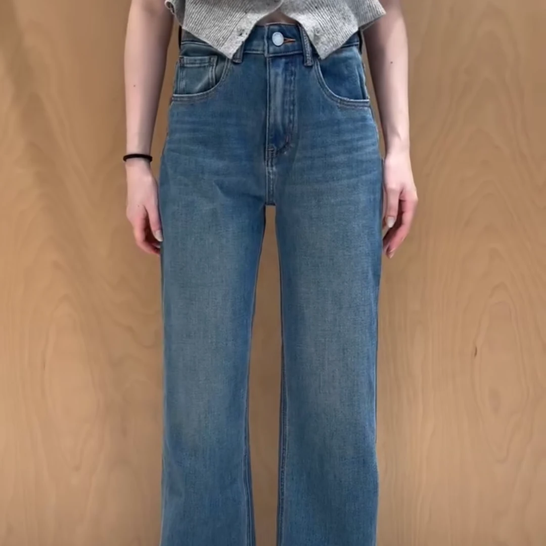 高腰显瘦直筒牛仔裤女春秋百搭复古宽松