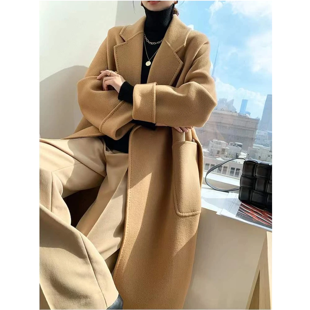 全羊毛赫本双面纯手工毛呢大衣秋冬气质高级感韩系中长款呢子外套