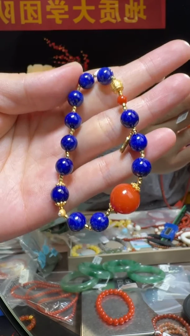 【闪购商品】青金石手串银S925镶嵌青金石圆珠DIY手串