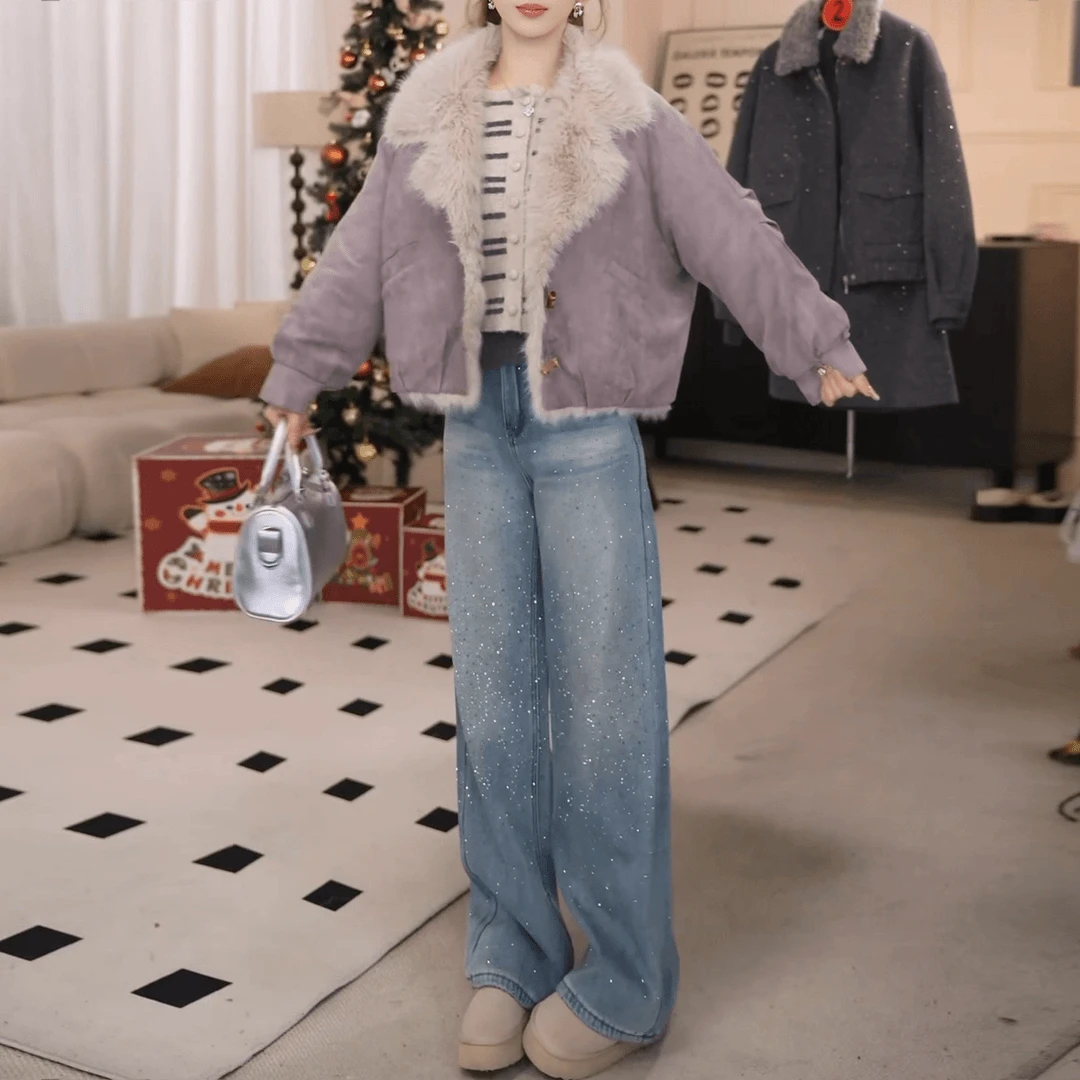 温柔风毛毛短外套女冬季新款高级感宽松慵懒加厚保暖夹克开衫上衣