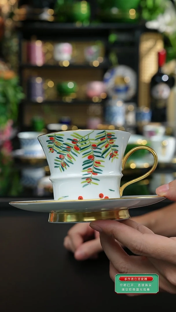 手工手绘红豆杉咖啡杯，，，，，
