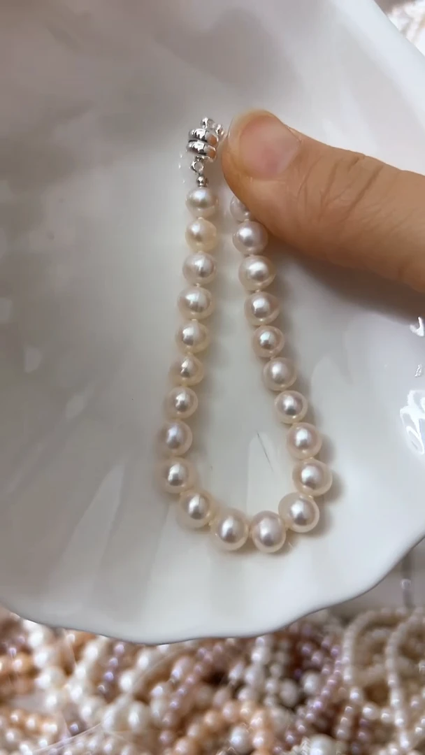 淡水珍珠手串银S925镶嵌珍珠手串磁吸扣
