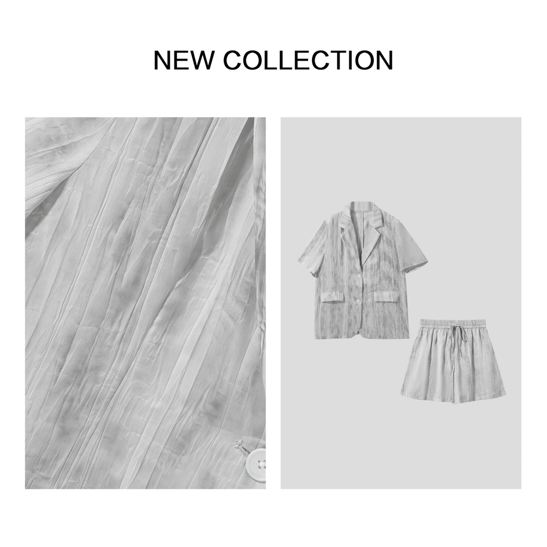 【芳芳专属】D3F28066 浅灰色短袖外套配宽松短裤套装