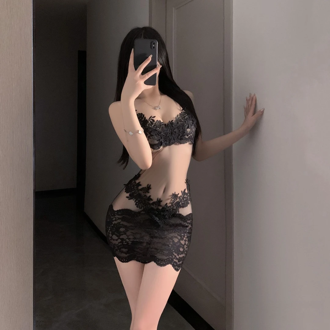 内衣性感连体衣纯欲蕾丝制服睡衣美背