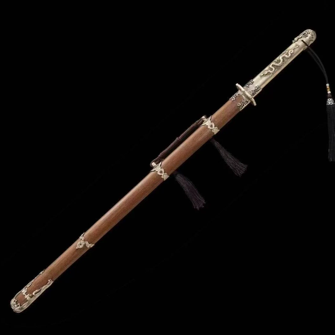 (sx063)  新款：铜装水龙唐刀百炼花纹钢大v口重蚁木收藏未开刃