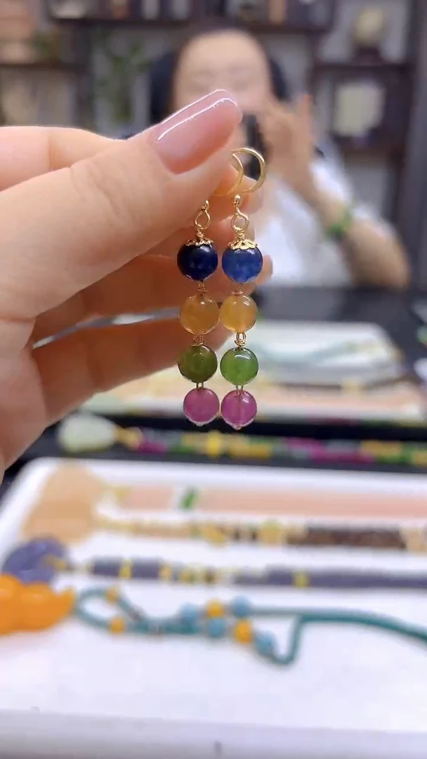 碧玺耳饰14K金镶嵌DIY款E58