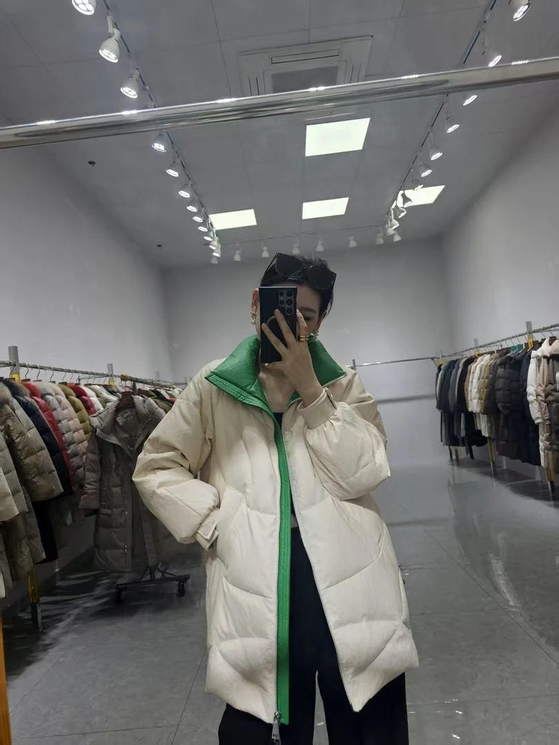 白鸭绒皮羽绒服百搭休闲宽松气质修身中长款16783-1