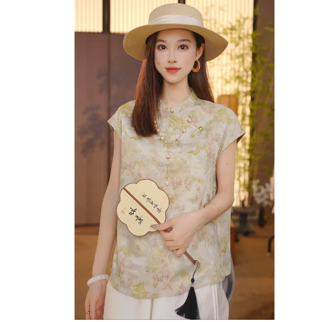 CJ【‌灰调】新中式2025年新款夏季短袖T袖YY25061403