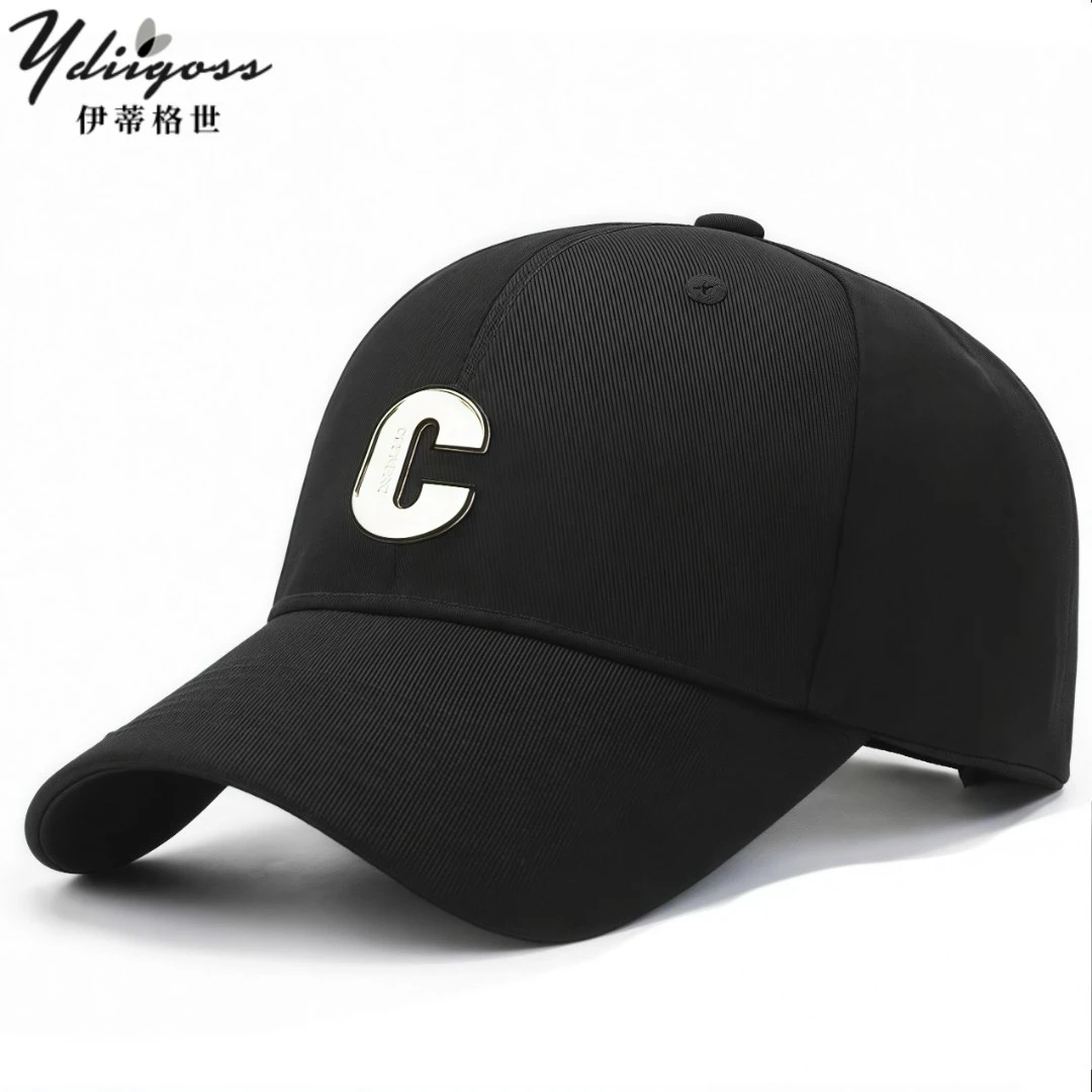 YDIIGOSS高档棉质棒球帽男士春夏季透气防晒遮阳帽黑色圆顶鸭舌帽