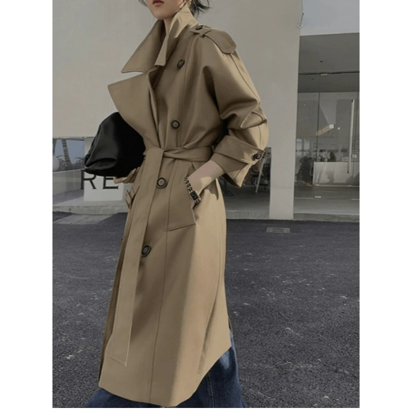 斜纹立体廓形翻领中长款风衣 BAW40005