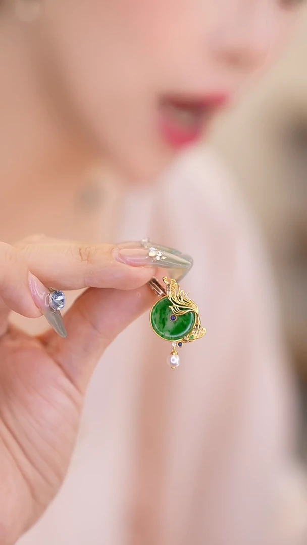 翡翠18K金镶嵌耳饰圆牌耳坠ZS