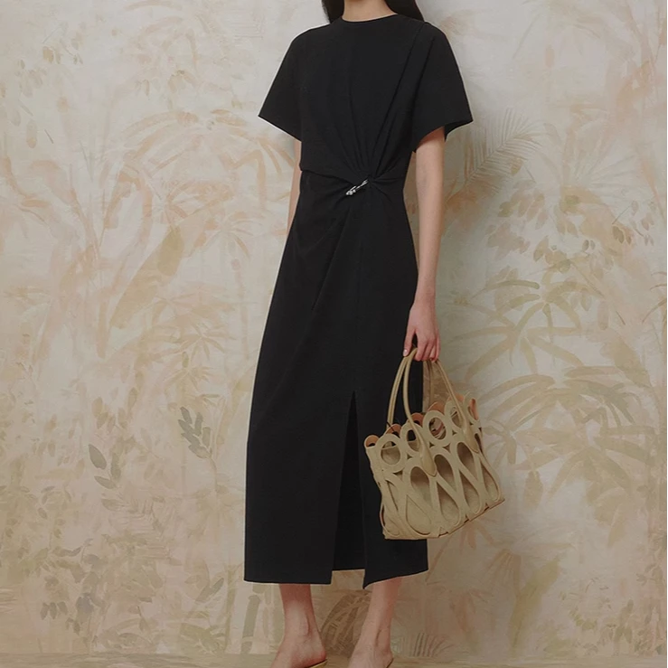 短袖T恤连衣裙25春新款高弹针织显瘦优雅0172