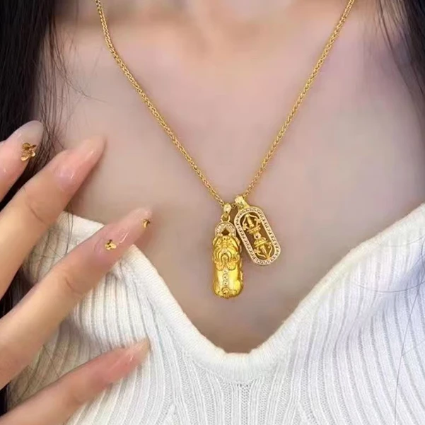 坠链均足银 金刚杵貔貅套链时尚款坠链素款轻奢气质项链百搭经典