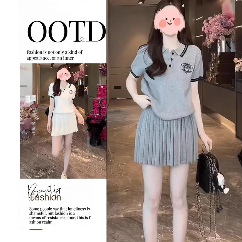 2025夏季新款套装一整套学院风Polo衫显瘦上衣搭配百褶短裙两件套