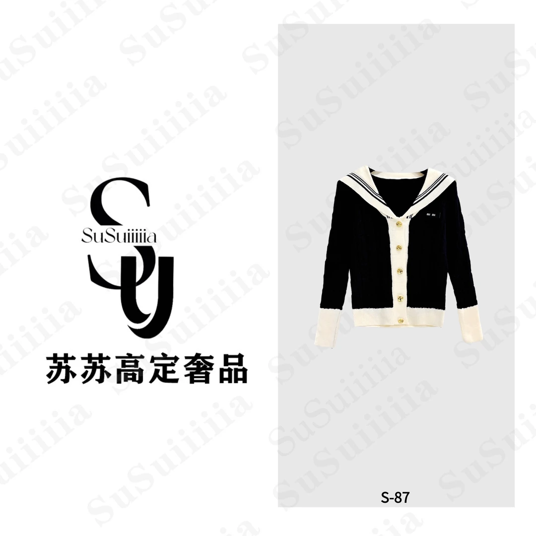 孤6【秋水伊人】设计感海军领撞色针织衫上衣87号